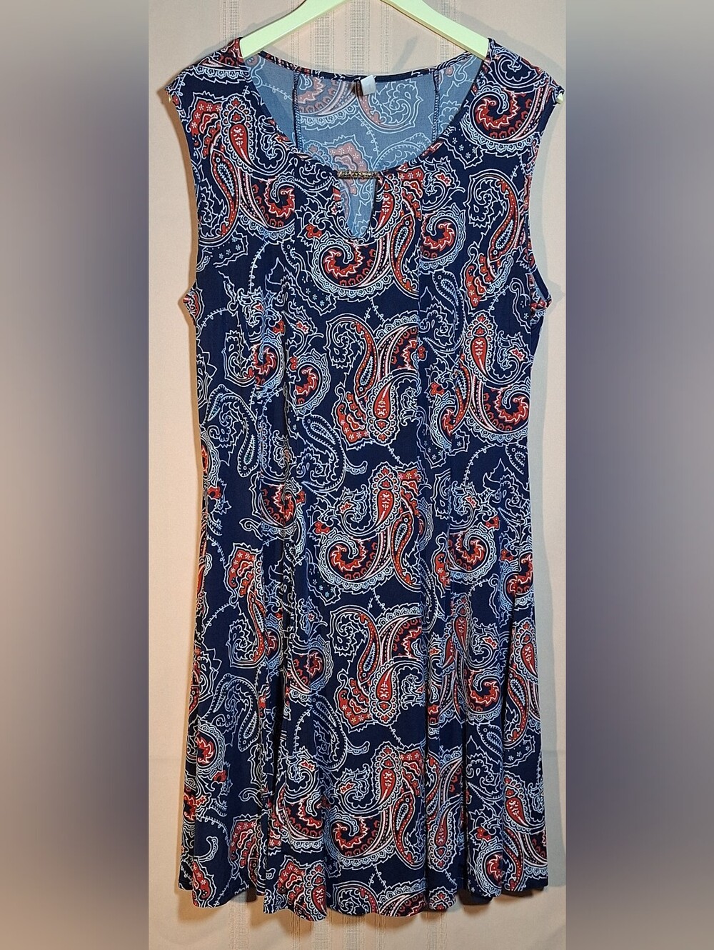 PerSeption Navy Paisley Midi Dress with Red and White Accents